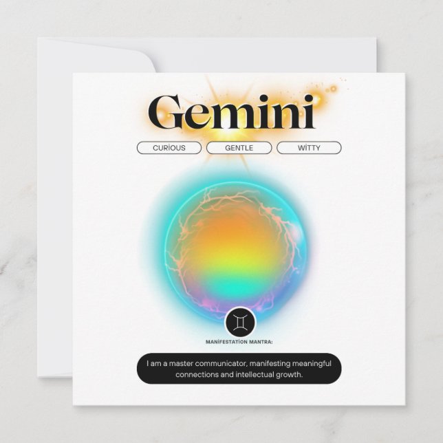 Modern Zodiac Sign Gemini Citote Luft Inslag Inbjudningar (Framsida)