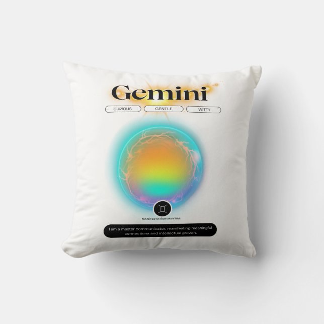 Modern Zodiac Sign Gemini Citote Luft Inslag Kudde (Framsida)