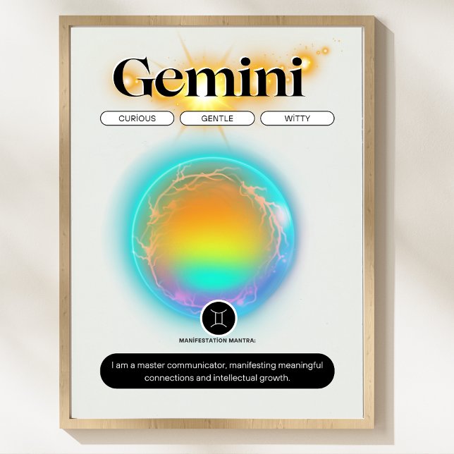 Modern Zodiac Sign Gemini Quote Luft Inslag Poster (Modern Zodiac Sign Gemini Quote Air Element Poster)