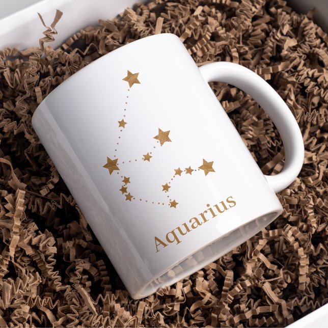 Modern Zodiac Sign Guld Aquarius | INSLAG LUFT Kaffemugg (Skapare uppladdad)