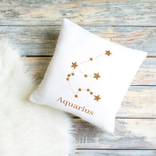 Modern Zodiac Sign Guld Aquarius INSLAG LUFT Kudde