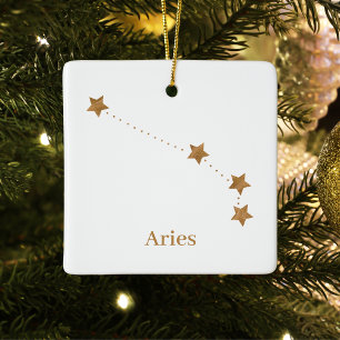 Modern Zodiac Sign Guld Aries   Inslag Fire Papper Julgransprydnad Keramik