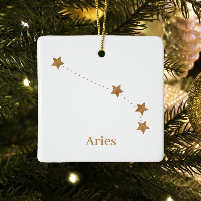 Modern Zodiac Sign Guld Aries | Inslag Fire Papper Julgransprydnad Keramik (Skapare uppladdad)