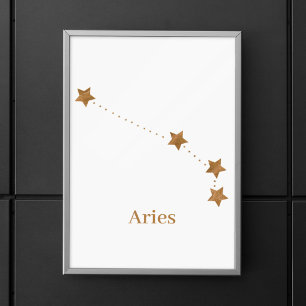 Modern Zodiac Sign Guld Aries   Inslag Fire Poster