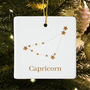 Modern Zodiac Sign Guld Capricorn INSLAG Julgransprydnad Keramik