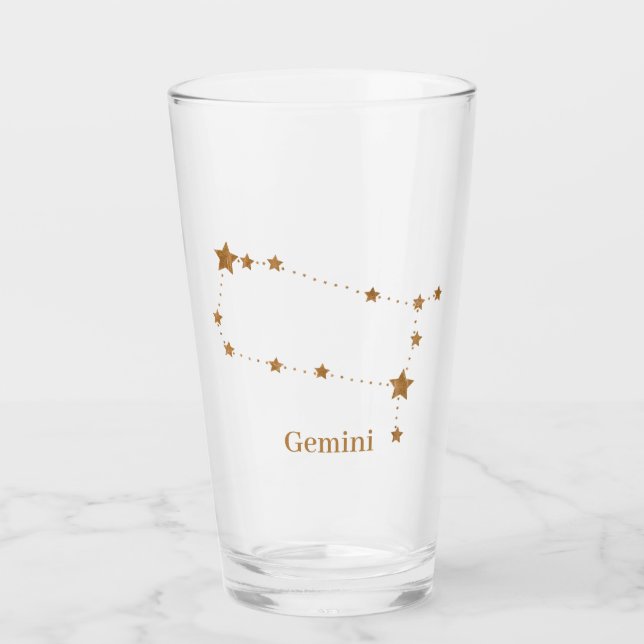 Modern Zodiac Sign Guld Gemini | INSLAG LUFT Glaskopp (Framsida)
