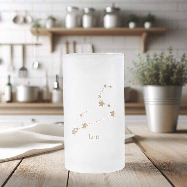 Modern Zodiac Sign Guld Leo | Inslag Fire Frostat Ölglas (Skapare uppladdad)