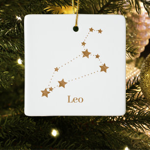 Modern Zodiac Sign Guld Leo   Inslag Fire Julgransprydnad Keramik