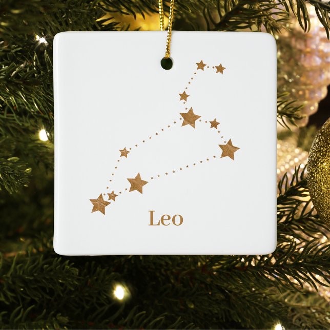 Modern Zodiac Sign Guld Leo | Inslag Fire Julgransprydnad Keramik (Skapare uppladdad)