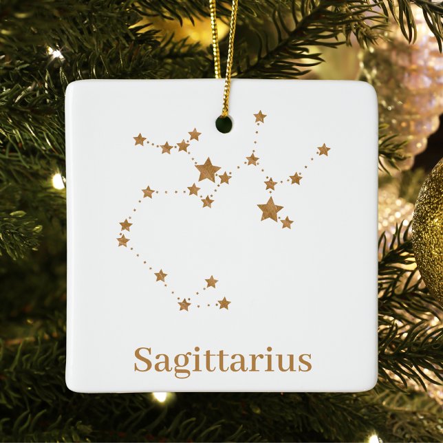 Modern Zodiac Sign Guld Sagittarius| Inslag Fire Julgransprydnad Keramik (Skapare uppladdad)