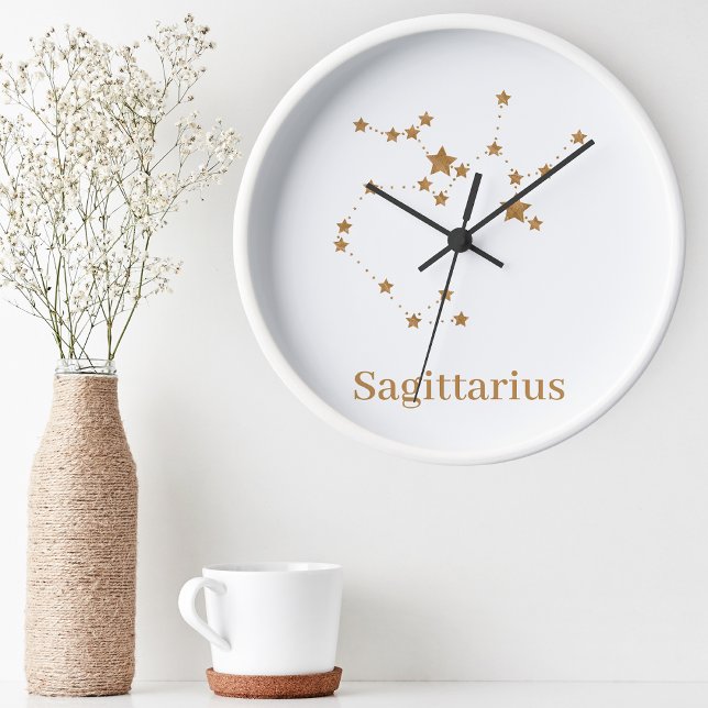 Modern Zodiac Sign Guld Sagittarius| Inslag Fire Rund Klocka (Skapare uppladdad)