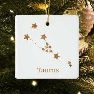 Modern Zodiac Sign Guld Taurus   INSLAG Julgransprydnad Keramik