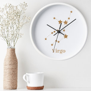 Modern Zodiac Sign Guld Våg INSLAG Rund Klocka
