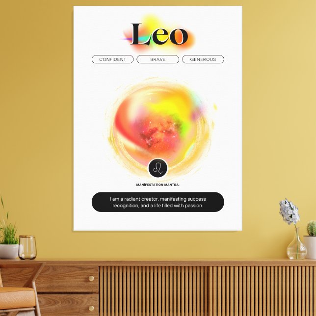 Modern Zodiac Sign Leo-citat | Inslag Fire Canvastryck (Insitu (Vardagsrum))