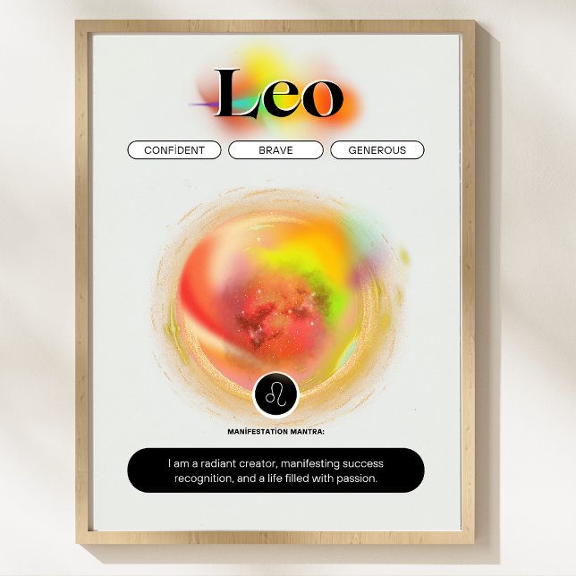Modern Zodiac Sign Leo-citat | Inslag Fire Poster (Modern Zodiac Sign Leo Quote | Element Fire)