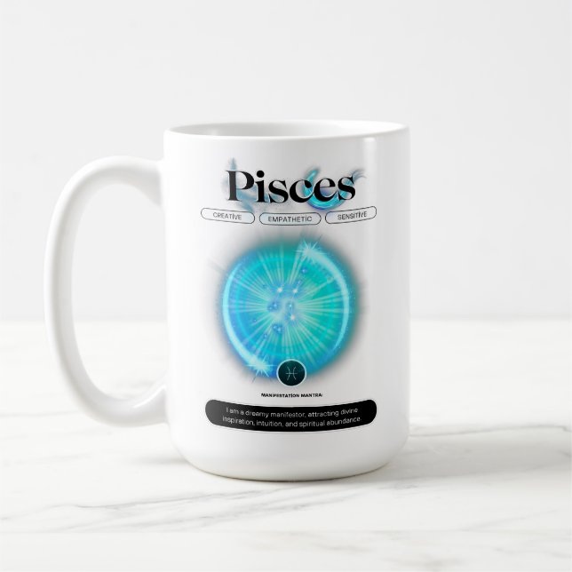 Modern Zodiac Sign PIsces Quote Vatten Inslag Kaffemugg (Vänster)