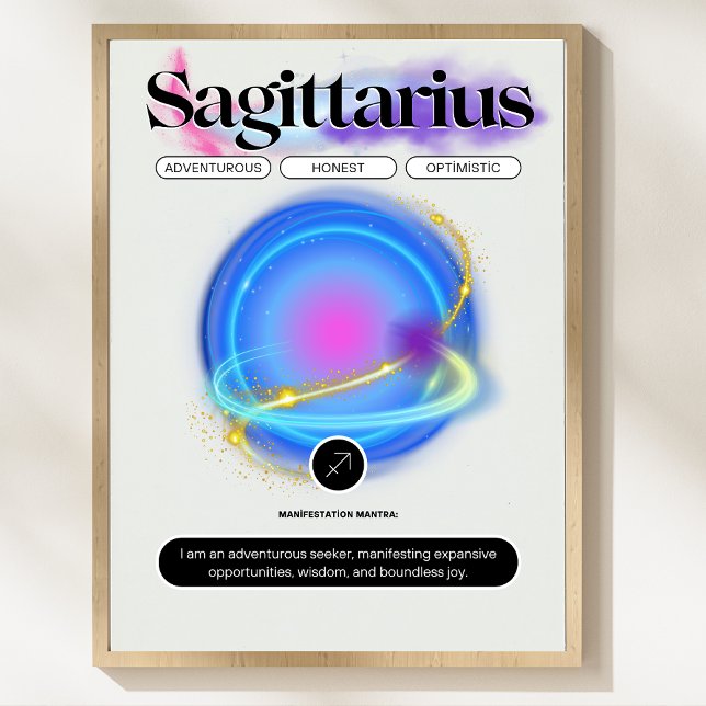 Modern Zodiac Sign Sagittarius Quote Inslag Fire Poster (Modern Zodiac Sign Sagittarius Quote Element Fire)