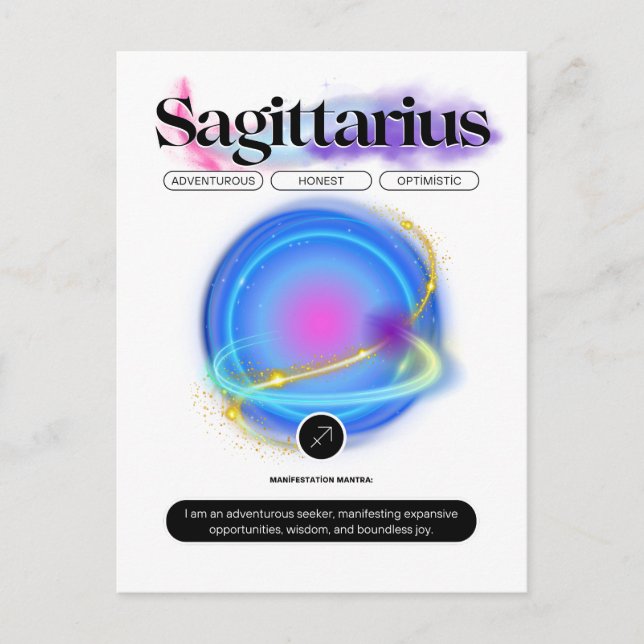 Modern Zodiac Sign Sagittarius Quote Inslag Fire Vykort (Framsida)