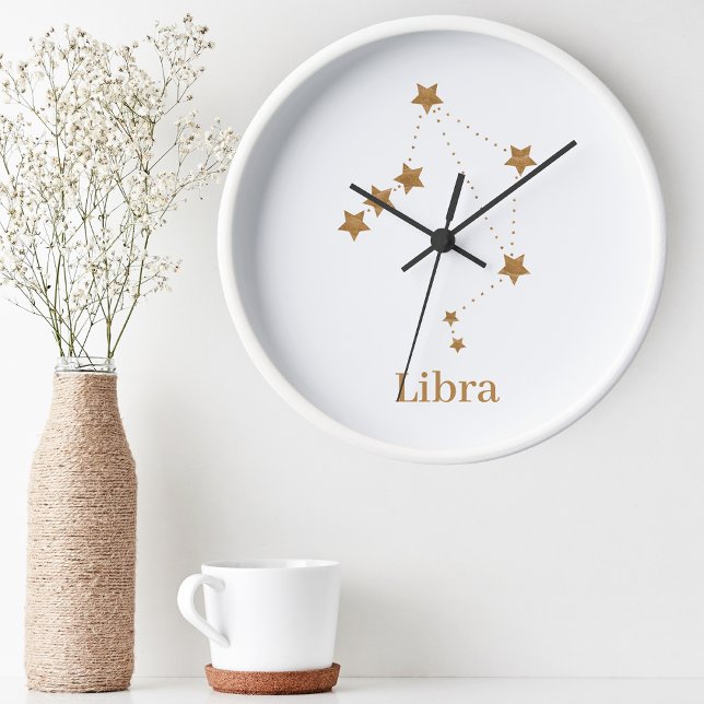Modern Zodiac-signal Guld Libra| Inslag Luft Rund Klocka (Skapare uppladdad)