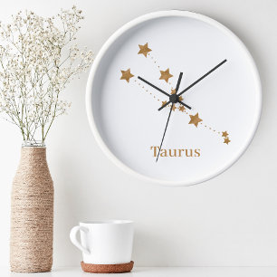 Modern Zodiac-signal Guld Taurus  Inslag Jord Rund Klocka