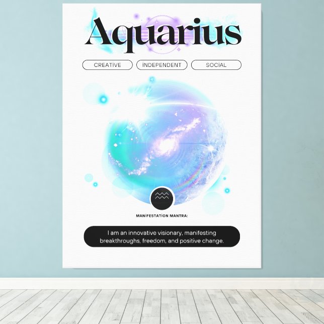 Modern Zodiac-tecken Aquarius-citat Luft Inslag Canvastryck (Insitu (trägolv))