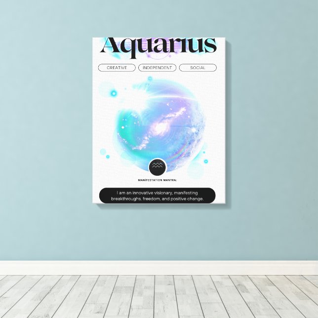 Modern Zodiac-tecken Aquarius-citat Luft Inslag Canvastryck (Insitu (trägolv))