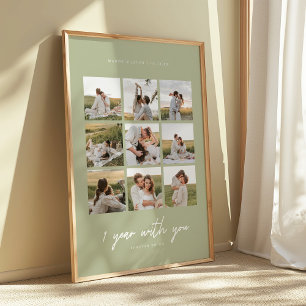 Moderna 1-årsjubileum Sage Green Bröllopsfoton Poster