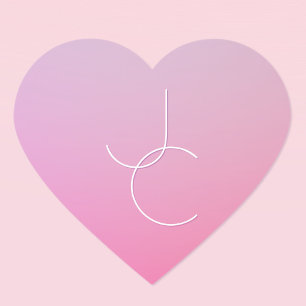 Moderna 2 överlappande initialer Rosa Ombre Hjärtformat Klistermärke