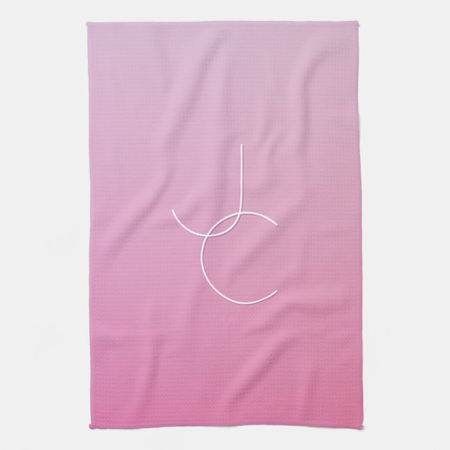 Moderna 2 överlappande initialer | Rosa Ombre Kökshandduk (Vertikal)