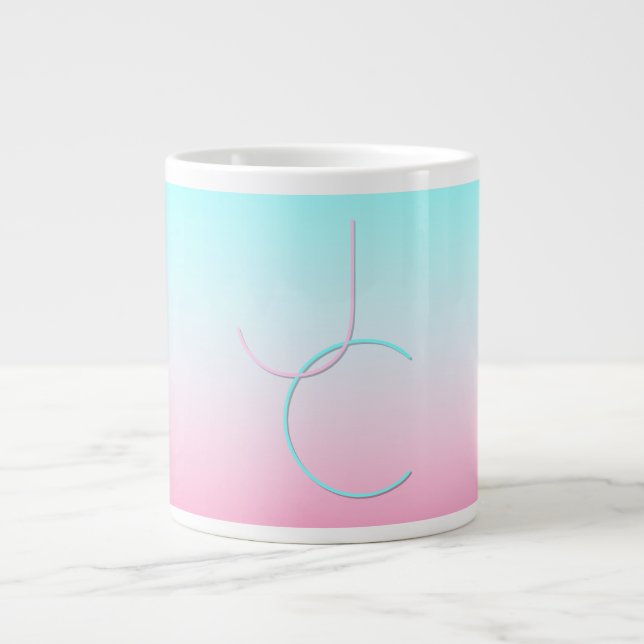 Moderna 2 Överlappande Initialer | Turkos Rosa Jumbo Mugg (Framsidan)