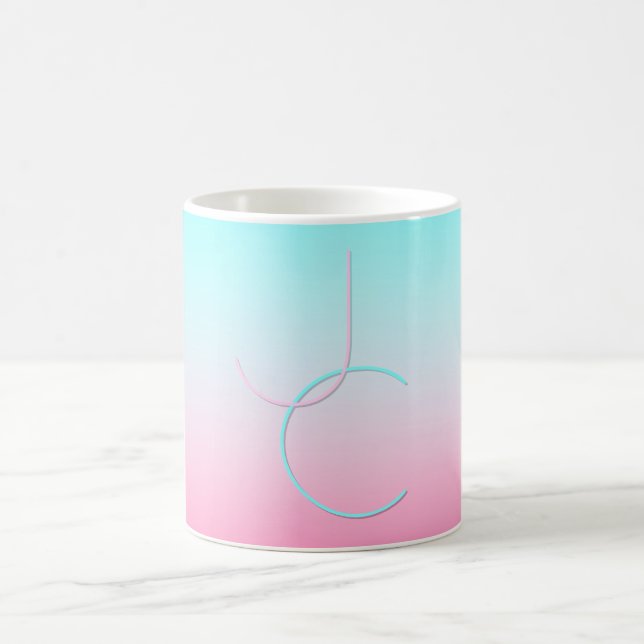 Moderna 2 Överlappande Initialer | Turkos Rosa Kaffemugg (Center)