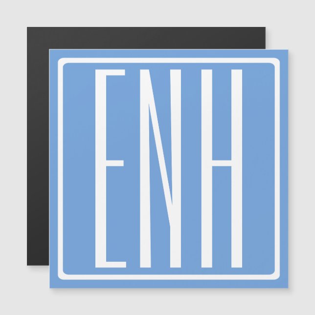 Moderna 3 initialer monogram | Ljusblå Magnetisk Inbjudningskort (Fram/baksida)