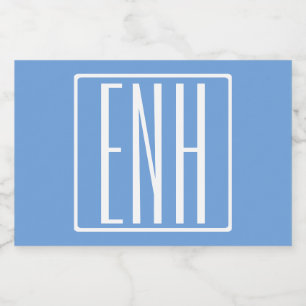Moderna 3 initialer monogram Ljusblå Mat Etiketter