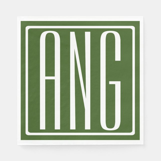 Moderna 3 initialer monogram | Skogsgrön Pappersservett (Framsidan)