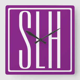 Moderna 3 initialer monogram Vit & Lila Fyrkantig Klocka