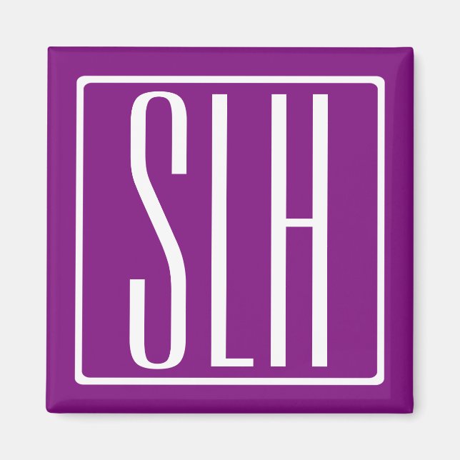 Moderna 3 initialer monogram | Vit & Lila Magnet (Framsidan)
