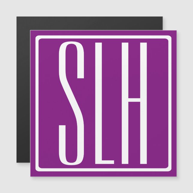 Moderna 3 initialer monogram | Vit & Lila Magnetisk Inbjudningskort (Fram/baksida)