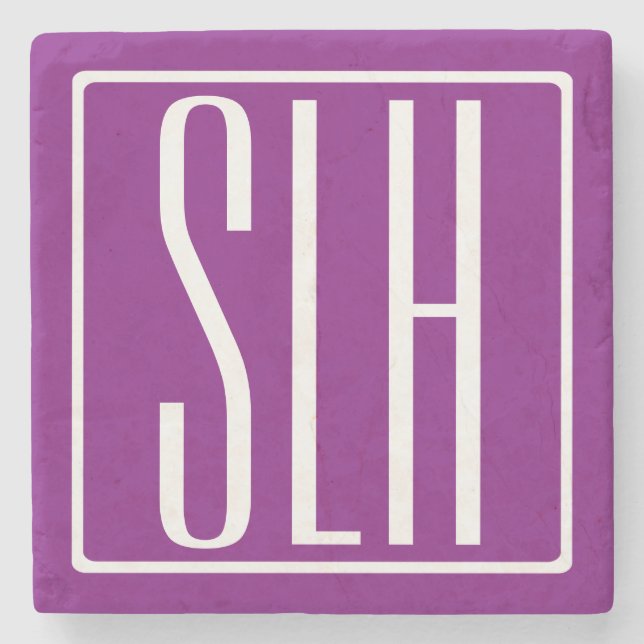 Moderna 3 initialer monogram | Vit & Lila Stenunderlägg (Framsidan)