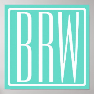 Moderna 3 initialer monogram Vit på Aqua Poster