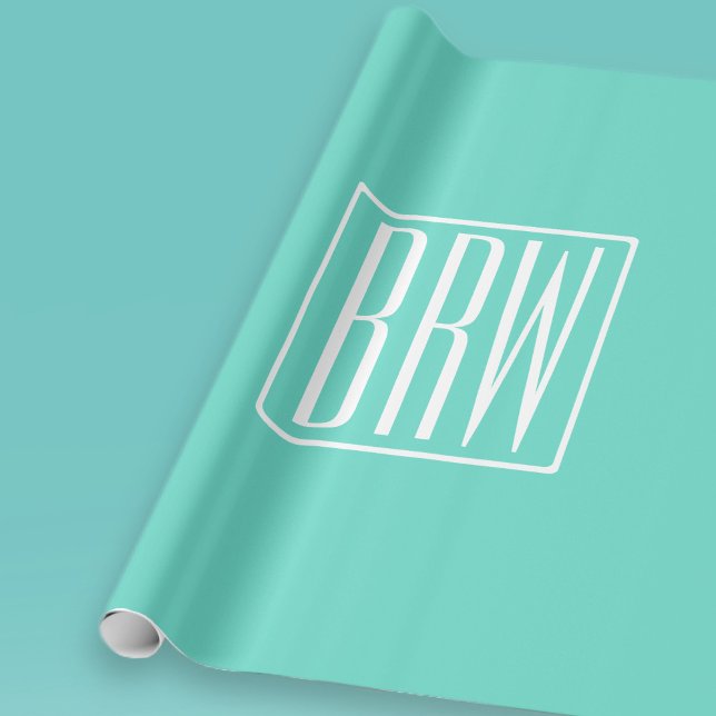 Moderna 3 initialer monogram | Vit på Aqua Presentpapper (Skapare uppladdad)