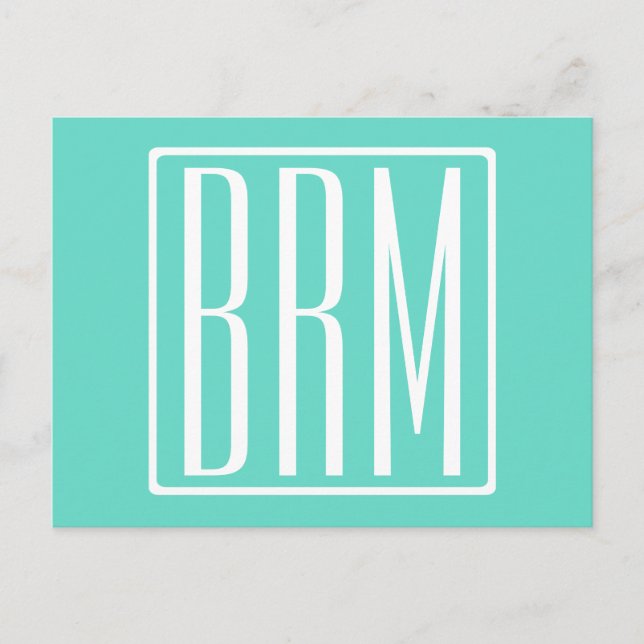 Moderna 3 initialer monogram | Vit på Aqua Vykort (Framsida)