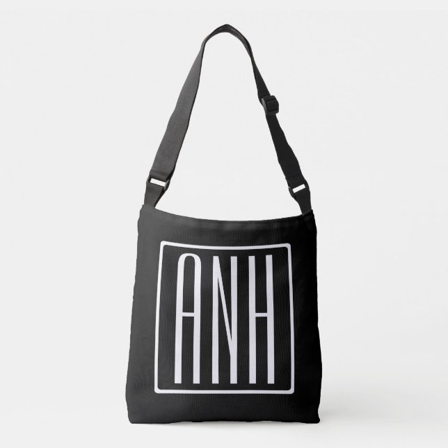 Moderna 3 initialer monogram | Vit på svart Axelväska (Framsida)