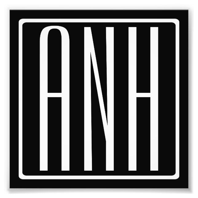 Moderna 3 initialer monogram | Vit på svart Fototryck (Framsidan)