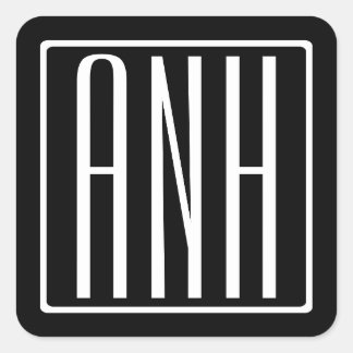 Moderna 3 initialer monogram | Vit på svart Fyrkantigt Klistermärke