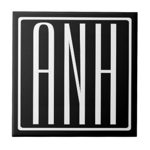 Moderna 3 initialer monogram   Vit på svart Kakelplatta