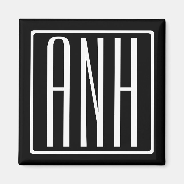 Moderna 3 initialer monogram | Vit på svart Magnet (Framsidan)