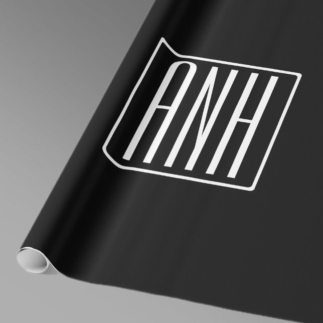 Moderna 3 initialer monogram | Vit på svart Presentpapper (Skapare uppladdad)