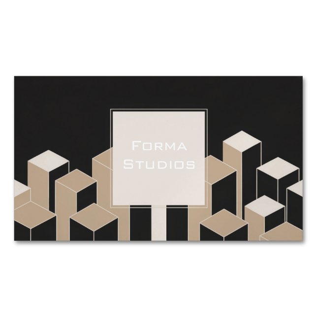 Moderna 3D Geometriska Kolonner Svart Beige Arkite Magnetiska Visitkort (Framsida)