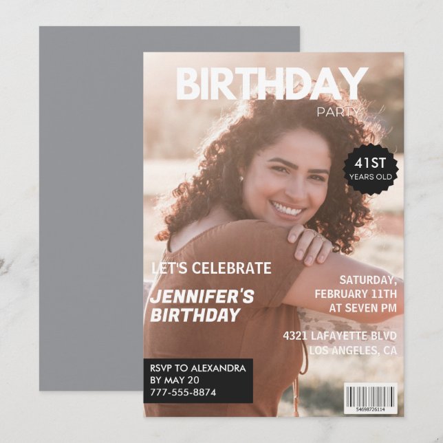 Moderna 41-års födelsedagsinbjudningar Stylish Mag Inbjudningar (Fram/baksida)