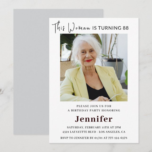 Moderna 88-års födelsedagsinbjudningar för henne F Inbjudningar (Fram/baksida)